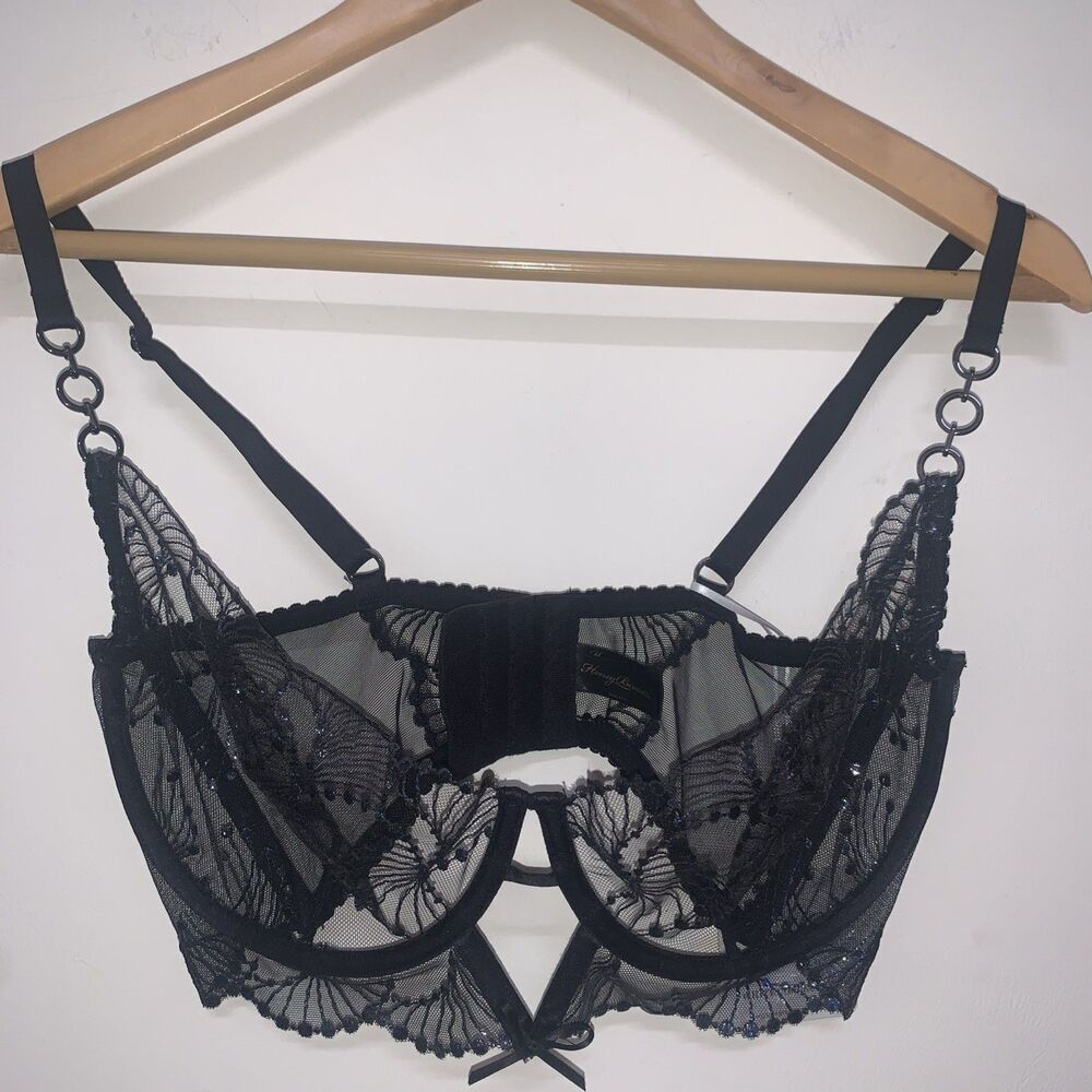 NWT Honey Birdette Sarah Black Bra Womens 36DDD Retail $100.00 Sheer  Romantic